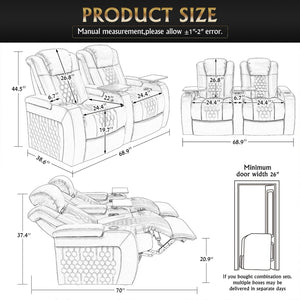 English Elm 68.9"power Recliner Set Top-grain Nappa Leather Rgb Led Home Theater Seating Black W3819S00090