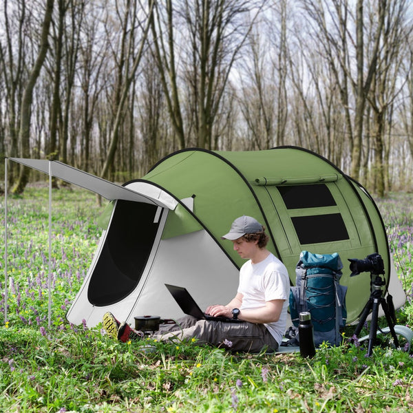 English Elm Outsunny Instant Pop up Camping Tent with Porch Vestibule Waterproof 3 Person Dome Green W2225P200771