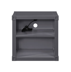 English Elm Gunmetal Nightstand With Open Shelf