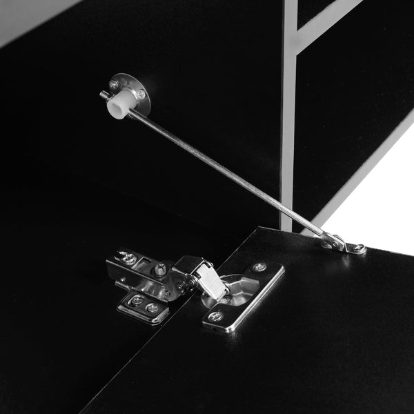 English Elm ON-TREND Modern APP-Controlled LED TV Stand for TVs up to 105" with Faux Marble Top, Tempered Glass Doors, Ample Storage, Cable Management, and High Load Capacity for Living Room Entertainment Center Black N721P171537B