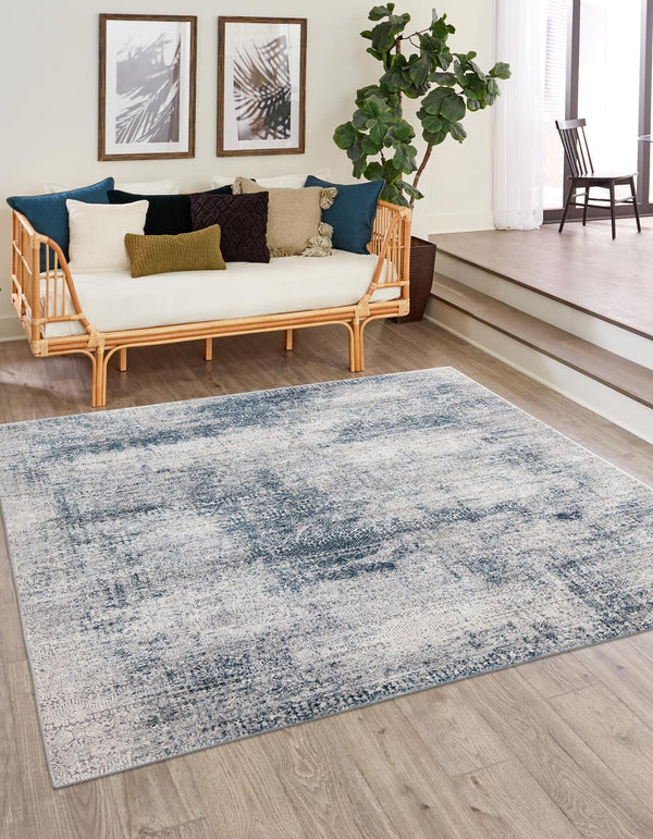 Unique Loom Finsbury Sarah Machine Made Abstract Rug Blue, Ivory/Gray/Light Blue 7' 10" x 7' 10"