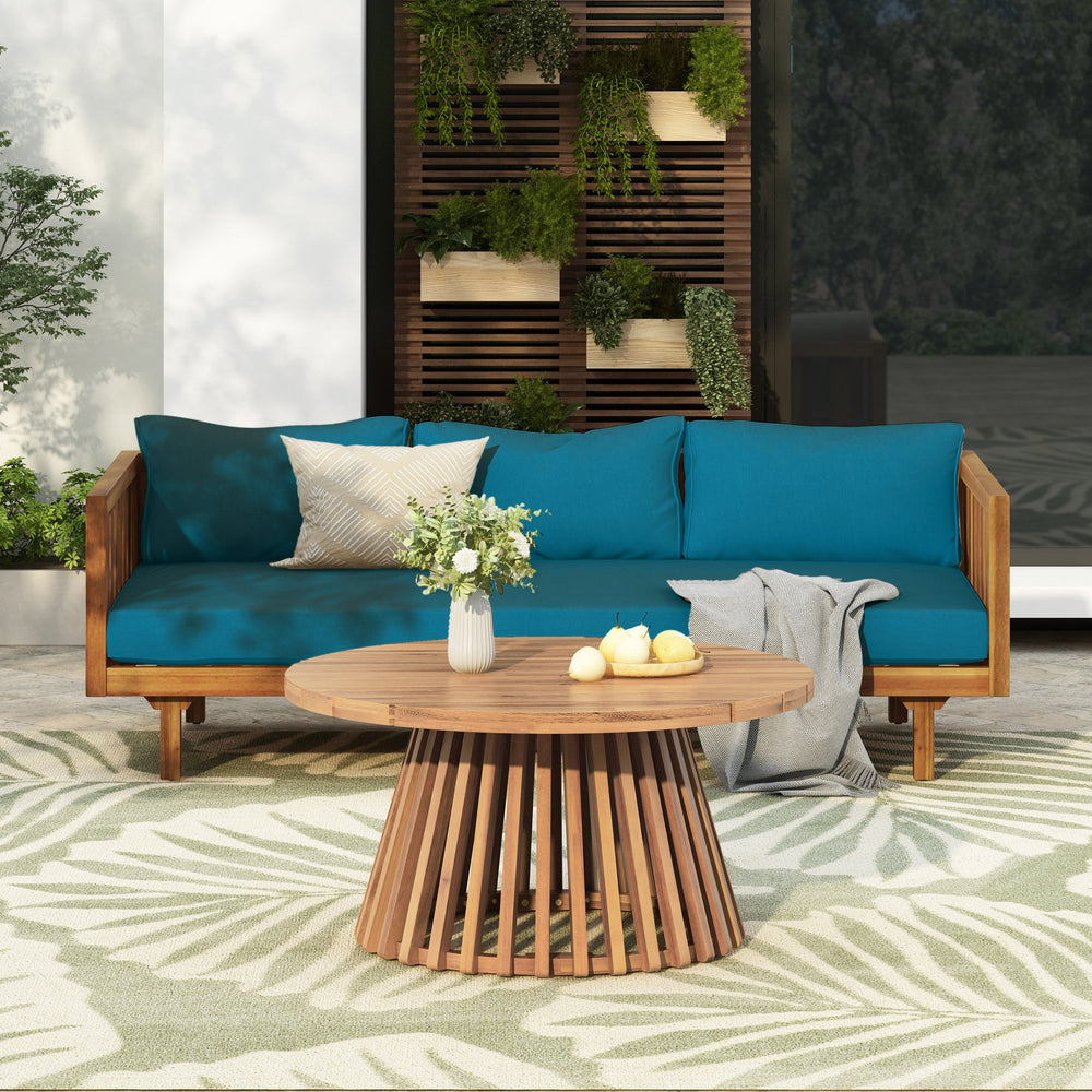 English Elm Christopher Knight Home® - Patio Claremont 3-Seater Daybed Set With Acacia Wood Table - Stylish Outdoor Comfort & Durability N770P234486T_66327.00DT