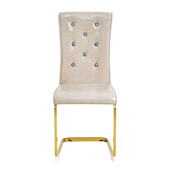 English Elm Luxury Pu Upholstered Dining Chair Set of 4 with Channel Stitching and Metal Legs Beige W1512P491872