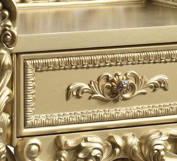 English Elm Gold Luxurious 1-Drawer Nightstand with Felt-Lined Self-Closing Drawer, 2/3 Extension, Gold Finish Elegance B062P215396
