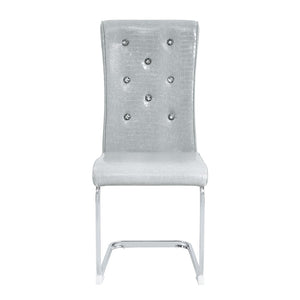 English Elm Set of 2 Glam Faux Alligator Pvc Dining Chairs with Crystal Buckle Bow Legs Gray W3875P371039