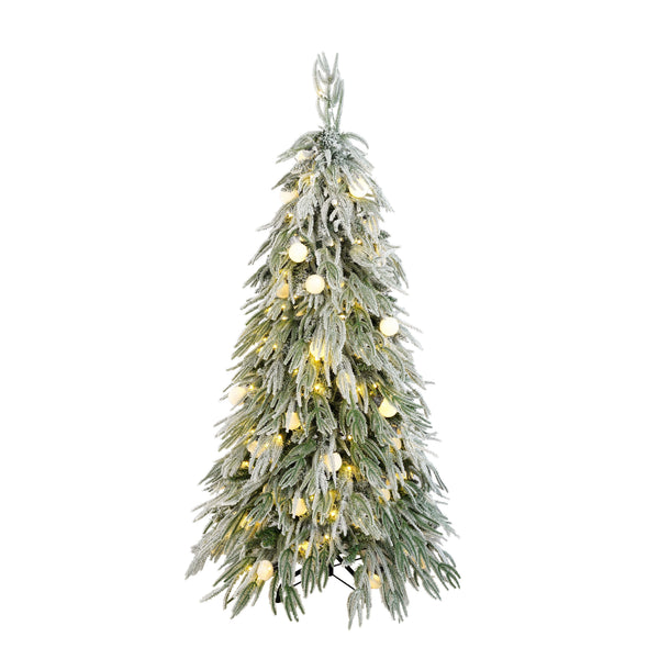 English Elm Christopher Knight Home® - 5FT Pre-Lit Spruce Snow Flocked Christmas Tree with Warm LED Lights, Lush Hinged PE/PVC Branches, Elegant Holiday Décor N769P351697W