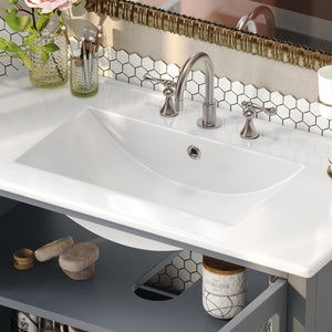 English Elm Christopher Knight Home® - 36" Bathroom Vanity with Ceramic Sink, Solid Wood Legs, Waterproof Finish, Soft-Close Hinges, Open Shelf, Silver Knobs Gray N817P286249G