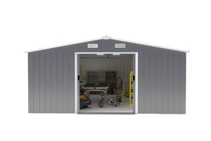 English Elm Campcraft 10x12 Ft Steel Outdoor Storage Shed with Daylight Windows and Weather Resistant Build Dark Gray W1598S00031