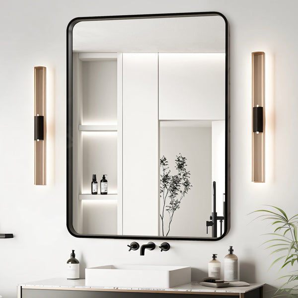 English Elm 28X36 Inch Black Aluminum Frame Bathroom Mirror - Modern Design, Crystal-Clear Reflection & Easy Install T3757P347037