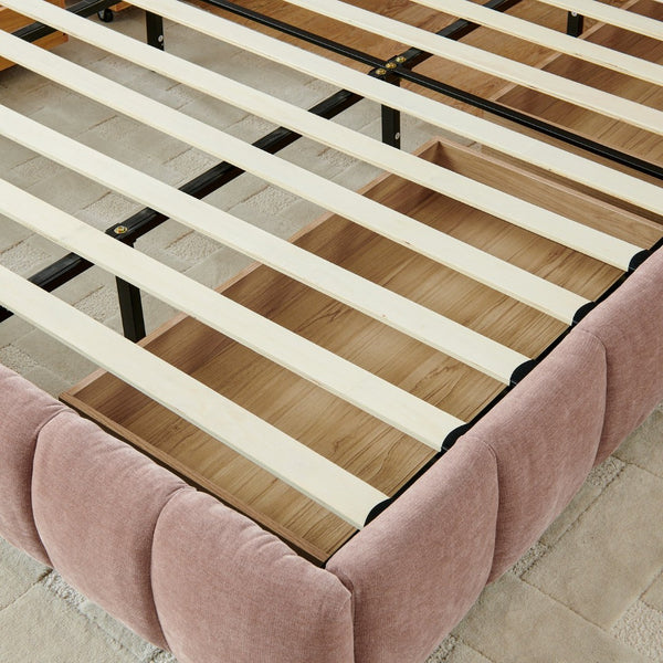 English Elm California King Platform Storage Bed Chenille Upholstered Frame Modern Bedroom Pink W487S00524