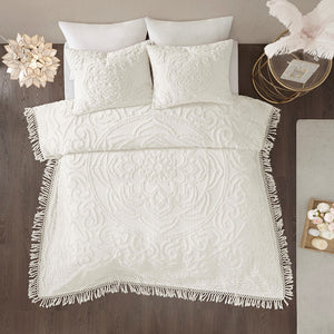 English Elm Tufted Cotton Chenille Laetitia Medallion Fringe Coverlet Mini Set Off-White Twin/Twin XL, OEKO-TEX Certified Cozy Boho Bedding B03597572