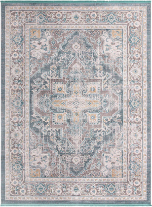 Unique Loom Baracoa Prado Machine Made Border Rug Gray, Blue/Ivory/Gray/Gold 10' 0" x 13' 1"