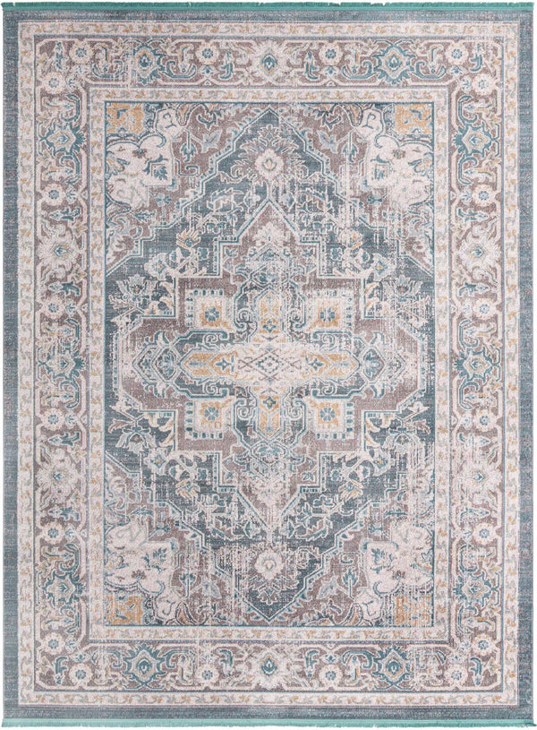 Unique Loom Baracoa Prado Machine Made Border Rug Gray, Blue/Ivory/Gray/Gold 10' 0" x 13' 1"