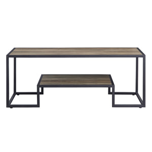 English Elm Idella Industrial Rustic Oak Coffee Table with Black Metal Frame, 1-Tier Shelf, Durable PU Top B2726P287757