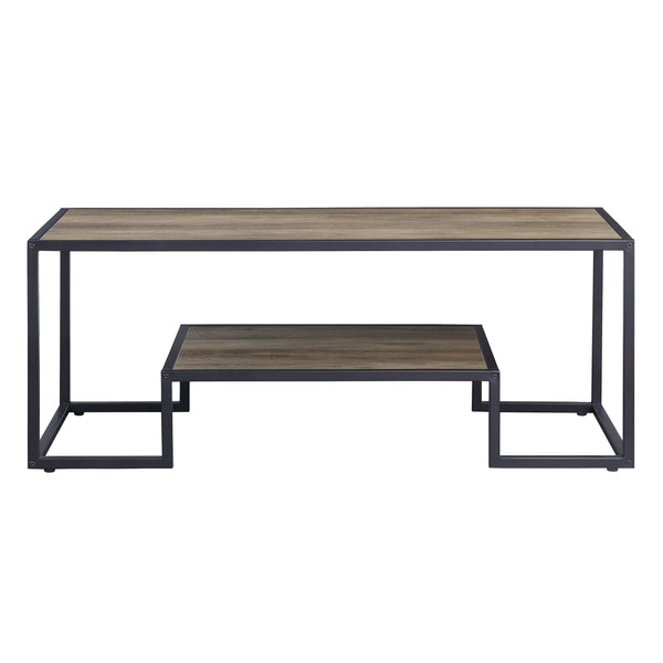 English Elm Idella Industrial Rustic Oak Coffee Table with Black Metal Frame, 1-Tier Shelf, Durable PU Top B2726P287757