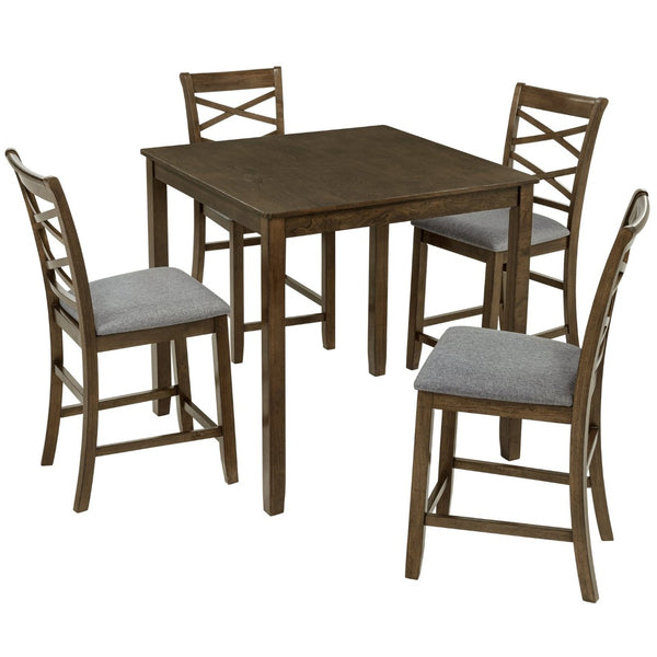 English Elm Elegant Square Acacia Wood Dining Set with Four Linen Upholstered Chairs Modern Style W1998S00084