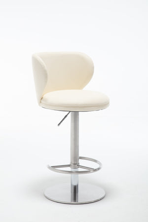 English Elm Titanium Modern Stainless Steel Swivel Bar Stool with Backrest Adjustable Height, Durable Gaslift Base White W2195P290200