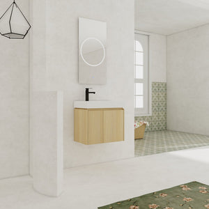 English Elm 24 Inch Bathroom Vanity Floating Ceramic Basin Sink Combo with Double-Door Wall-Mounted Storage Cabinet Durable Engineered Wood Modern Design Oak W1972P190341