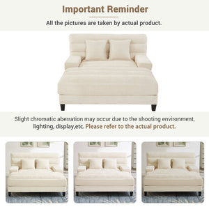 English Elm Modern Chaise Lounge Sofa with Adjustable 6-Position Backrest and App-Controlled RGB LED Lighting, Plush Chenille Upholstery Beige N719P330968A