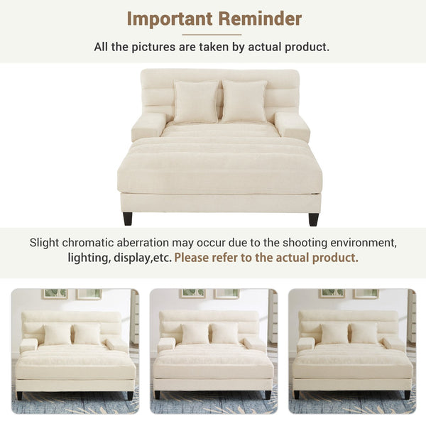 English Elm Modern Chaise Lounge Sofa with Adjustable 6-Position Backrest and App-Controlled RGB LED Lighting, Plush Chenille Upholstery Beige N719P330968A