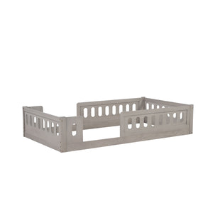 English Elm Wood Twin Size Platform Bed with Guardrail — Sturdy Pine & MDF Construction, Safe Low-Profile Design for Kids Natural N709P180836N