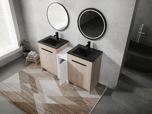 English Elm 60 Inch Freestanding Bathroom Vanity With Black Ceramic Sink, Soft-Close Doors & Storage Solutions W999S00317