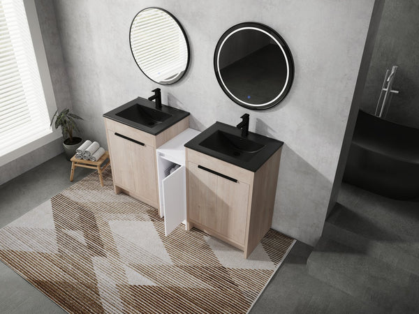 English Elm 60 Inch Freestanding Bathroom Vanity With Black Ceramic Sink, Soft-Close Doors & Storage Solutions W999S00317