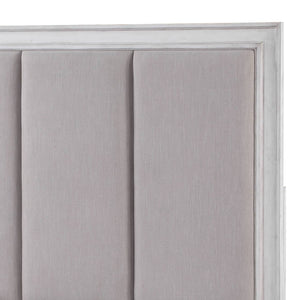 English Elm Katia Transitional Light Gray Linen Eastern King Bed with Padded Headboard, Rustic Weathered Finish White 73 L x 25 W x 6 H B2726S00114