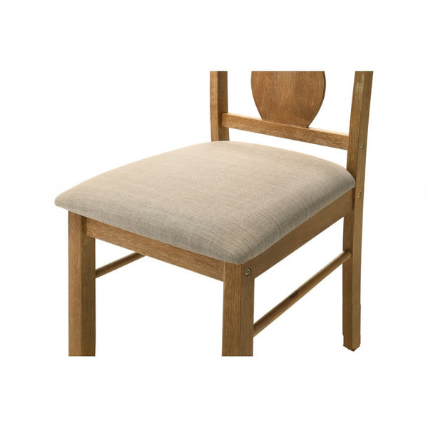 English Elm 5 Piece Antique Natural Oak Wood Dining Set with Cushioned Chairs, Compact Solid Wood Table Brown B011P379420