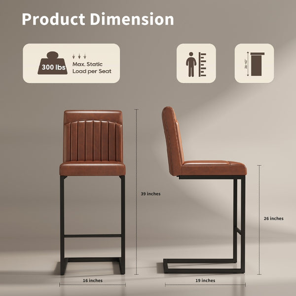 English Elm Faux Leather Counter Stools Set of Two Ergonomic Curved Back Metal Frame Kitchen Seating W5096P400642