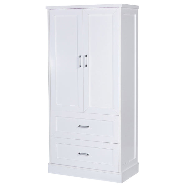 English Elm Tall Bathroom Storage Cabinet with Adjustable Shelves, Two Doors & Drawers, Space-Saving 66" Tall White N725P178675K