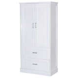 English Elm Tall Bathroom Storage Cabinet, Cabinet With Two Doors and Drawers, Adjustable Shelf, Mdf Board, White