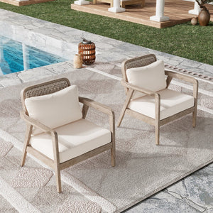 English Elm Outdoor Acacia Wood Club Chair Deep Seating Woven Back Patio Lounge Resort Style N780P171149B-2