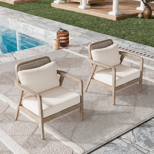 English Elm Outdoor Acacia Wood Club Chair Deep Seating Woven Back Patio Lounge Resort Style N780P171149B-2