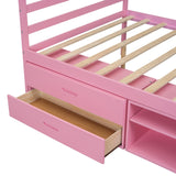 English Elm Full Size Wood Platform Bed With Removable Storage Shelves, Built-In Two Storage Drawers For Added Convenience, Pink