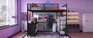 English Elm Metal Loft Bed With Integrated Desk, Storage Shelves & Wardrobe – Space-Saving Solution For All Ages W1580S00117