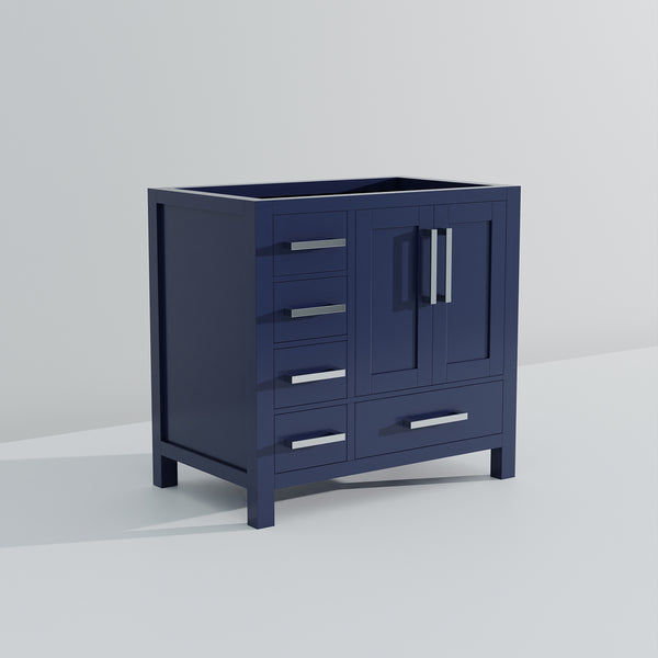 English Elm Navy Blue Bath Vanity 36" W X 22" D For Modern Spaces, Right Offset Design With Ample Storage B2731P258853