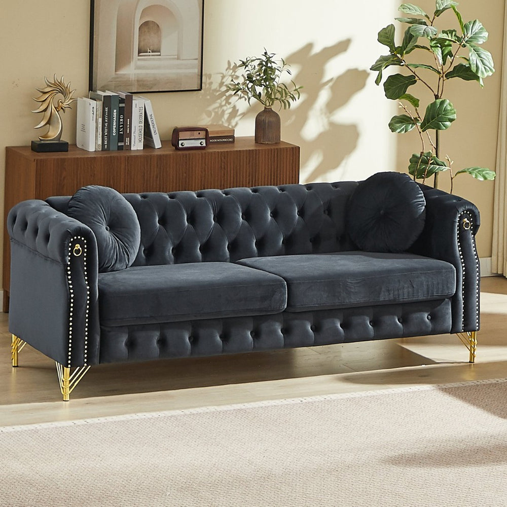 English Elm 2371-bk-1 Three Seat Velvet Modular Sofa with Footstool for Contemporary Living W834P225861