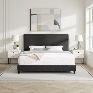 English Elm King Upholstered Panel Bed - Charcoal Grey Platform Frame, Easy-Clean Polyester, Modern Luxury (97) B108P160249
