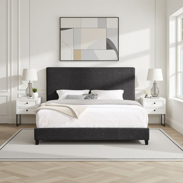 English Elm King Upholstered Panel Bed - Charcoal Grey Platform Frame, Easy-Clean Polyester, Modern Luxury (97) B108P160249