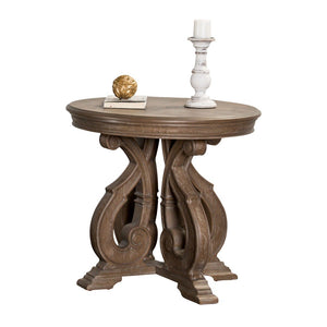 English Elm Traditional Round End Table With Carved Scroll Legs – Elegant Solid Wood Design In Rich Oak Finish B2741P361128-GIGA