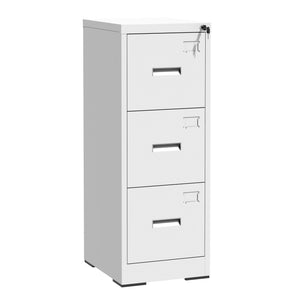 English Elm 3 Drawer Metal Vertical File Cabinet with Lock, Anti-Tilt, Quiet Ball-Bearing Slides and Label Holders for A4 Legal Letter Storage White T2398P342716