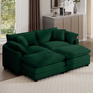 English Elm Corduroy Two-Seater Sofa With Ottoman - Chic Green Comfort For Small Spaces & Cozy Living Rooms W714S00811