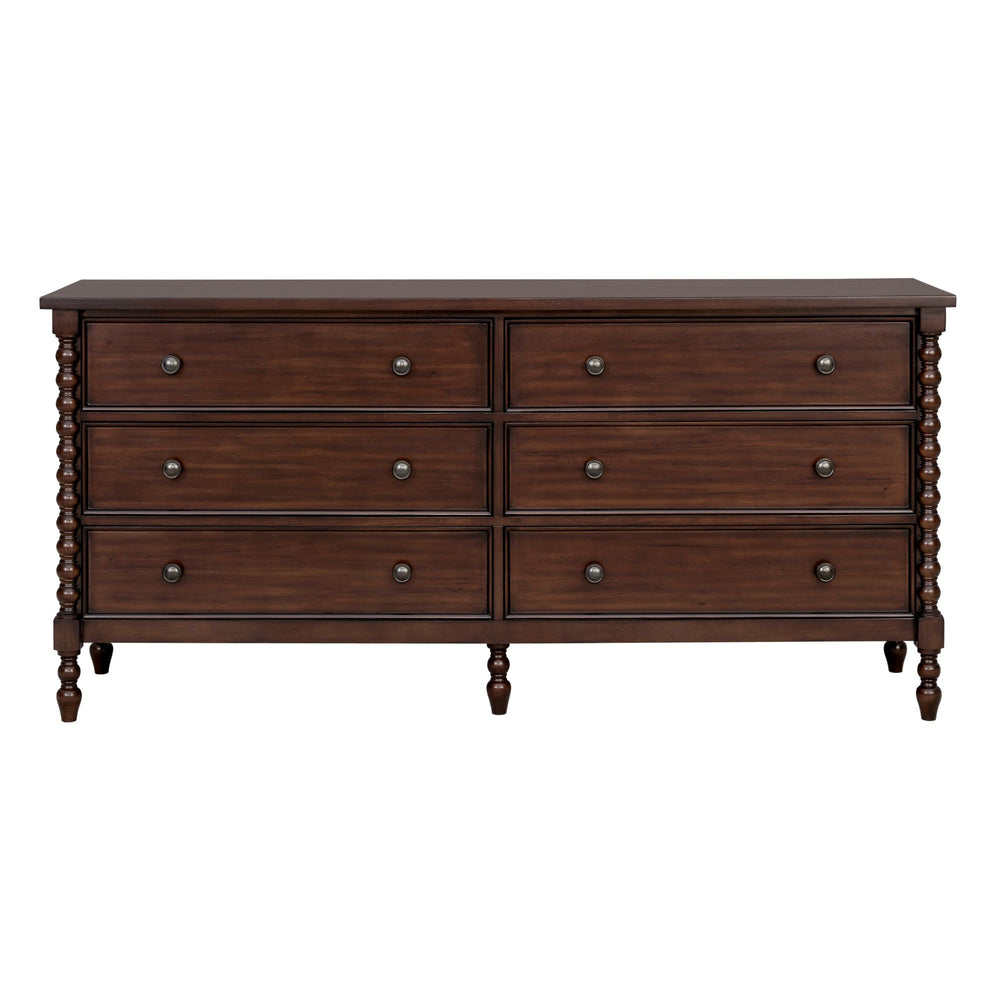 JLA Home Madison Park Signature - Large 70" Dresser with Six Smooth-Glide Drawers, Velvet-Lined Top, Classic Spindle Legs & Timeless Style MPS137-0318