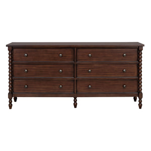 JLA Home Madison Park Signature - Large 70" Dresser with Six Smooth-Glide Drawers, Velvet-Lined Top, Classic Spindle Legs & Timeless Style MPS137-0318