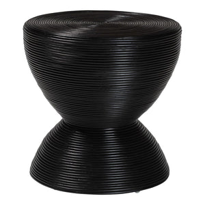 English Elm Laminated Rattan Side Table Hourglass Sculptural Boho Accent for Living Room Bedroom B2750P467864