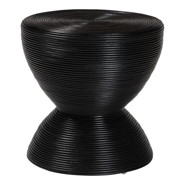 English Elm Laminated Rattan Side Table Hourglass Sculptural Boho Accent for Living Room Bedroom B2750P467864