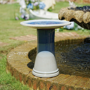 English Elm 17'' Handcrafted Ceramic Pedestal Bird Bath Glazed Ombre Swirl Garden Accent Piece Sapphire Blue,Sky Blue W3273P371892
