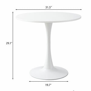 English Elm Modern Round Dining Table White 31.5" – Sturdy MDF Top with Metal Base, Easy-Clean, Compact Style W2641P192315