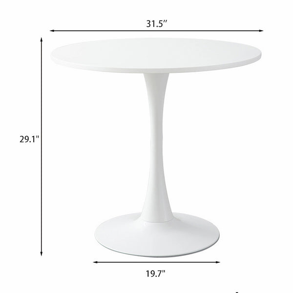 English Elm Modern Round Dining Table White 31.5" – Sturdy MDF Top with Metal Base, Easy-Clean, Compact Style W2641P192315